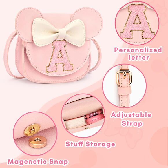 Letter A Toddler Crossbody Purse, Girls Mini Mouse Ears Purse, Pink A Handbag - Picture 6 of 6